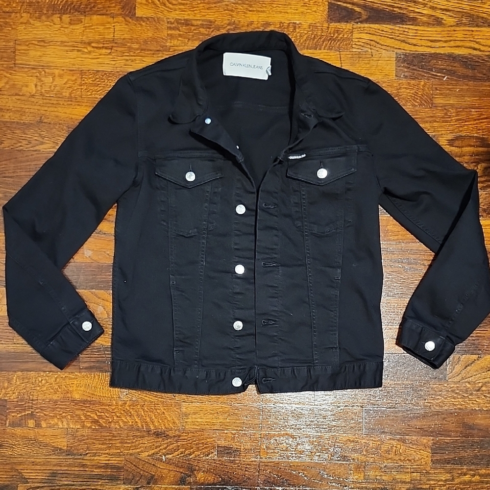 Calvin Klein Jeans 90s Y2K Black Denim Unisex Button Down Long Sleeve Jacket